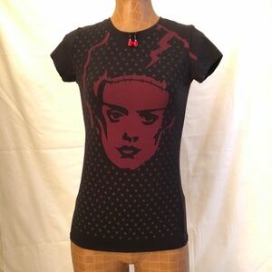Bride OF Frankenstein Halloween Tee Shirt & Scull Earrings LG
